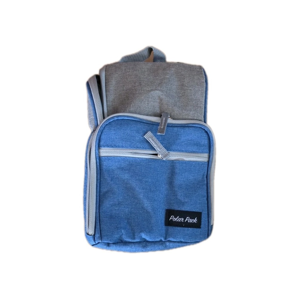 Polar Pack Insulated Dual Compartment Box Cooler Heat Lunch Bag Blue Gray #1056